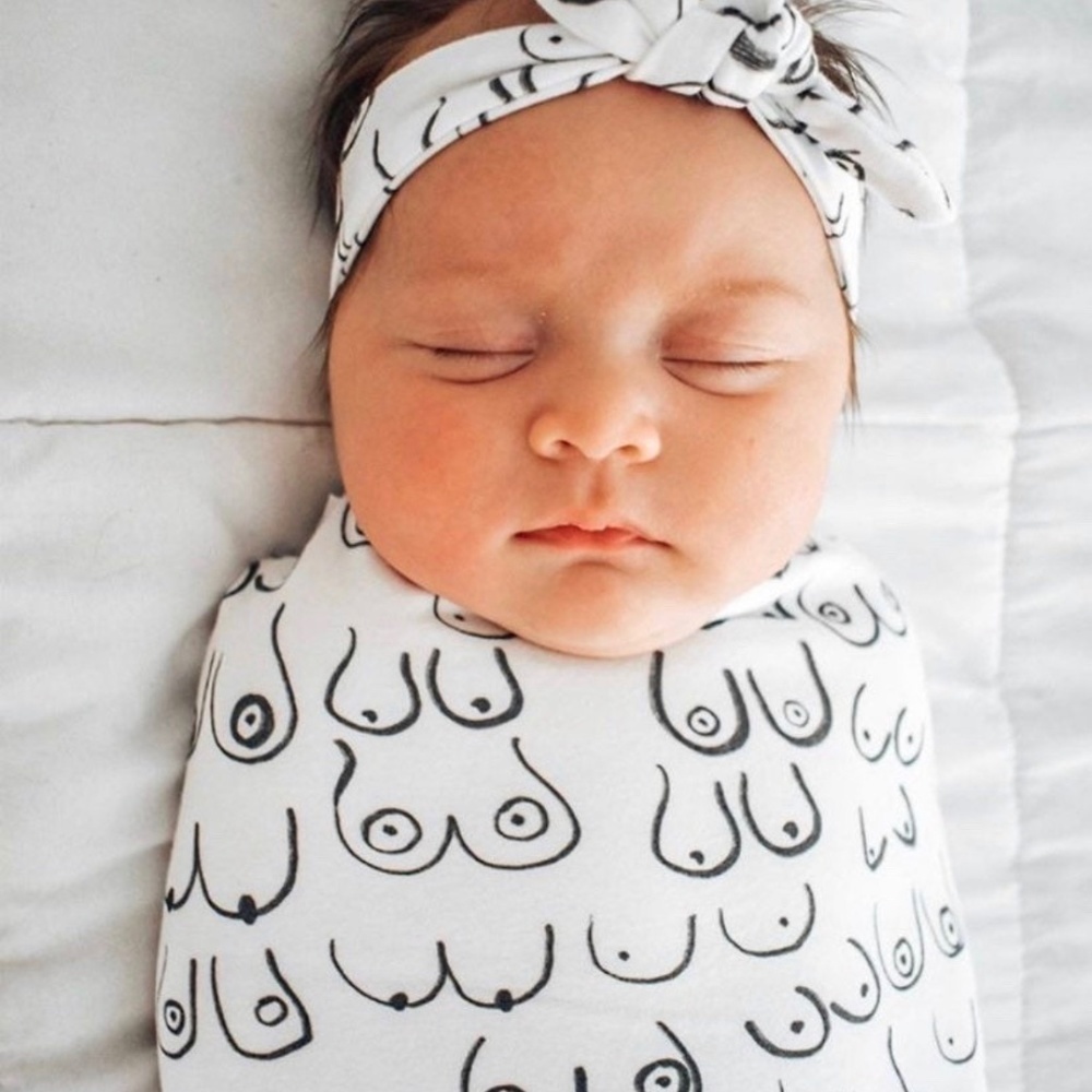 NWT Funny Boobies Breastfeeding Baby Swaddle Sack for New Moms, Baby Shower Gift